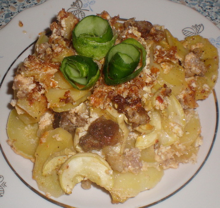 картошка с мясом с кабачками в духовке