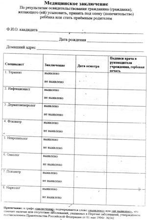 Медицинская справка для усыновления ребенка образец