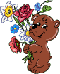 Медвежонок с цветами. Животные с букетом цветов. Анимированные Стикеры. Медвежонок дарит цветочек.